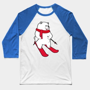 Polar bear as Skier with Ski Baseball T-Shirt